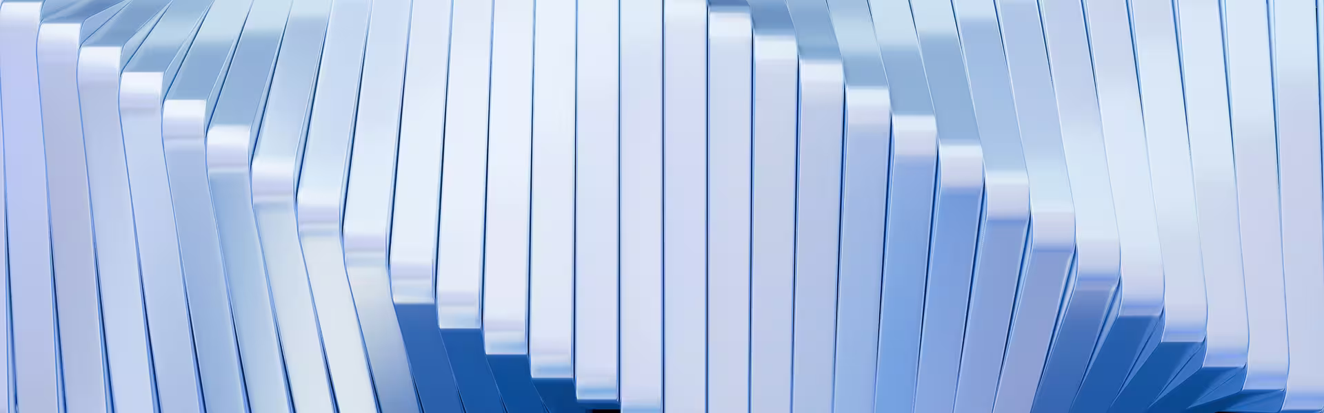 Abstract 3D pattern of vertical, light blue rectangular bars arranged in a wave-like formation with shadows and reflections.