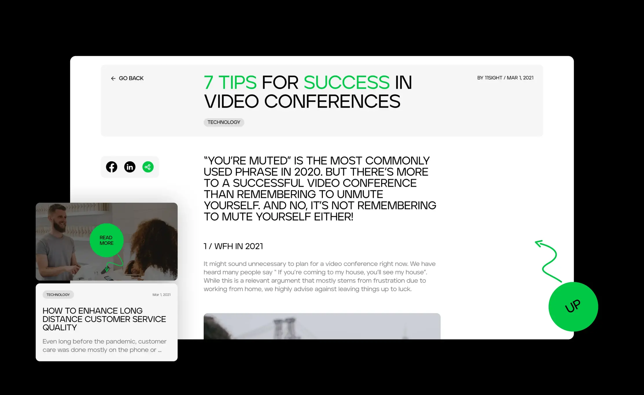 Desktop screen displaying the 11Sight website's blog page