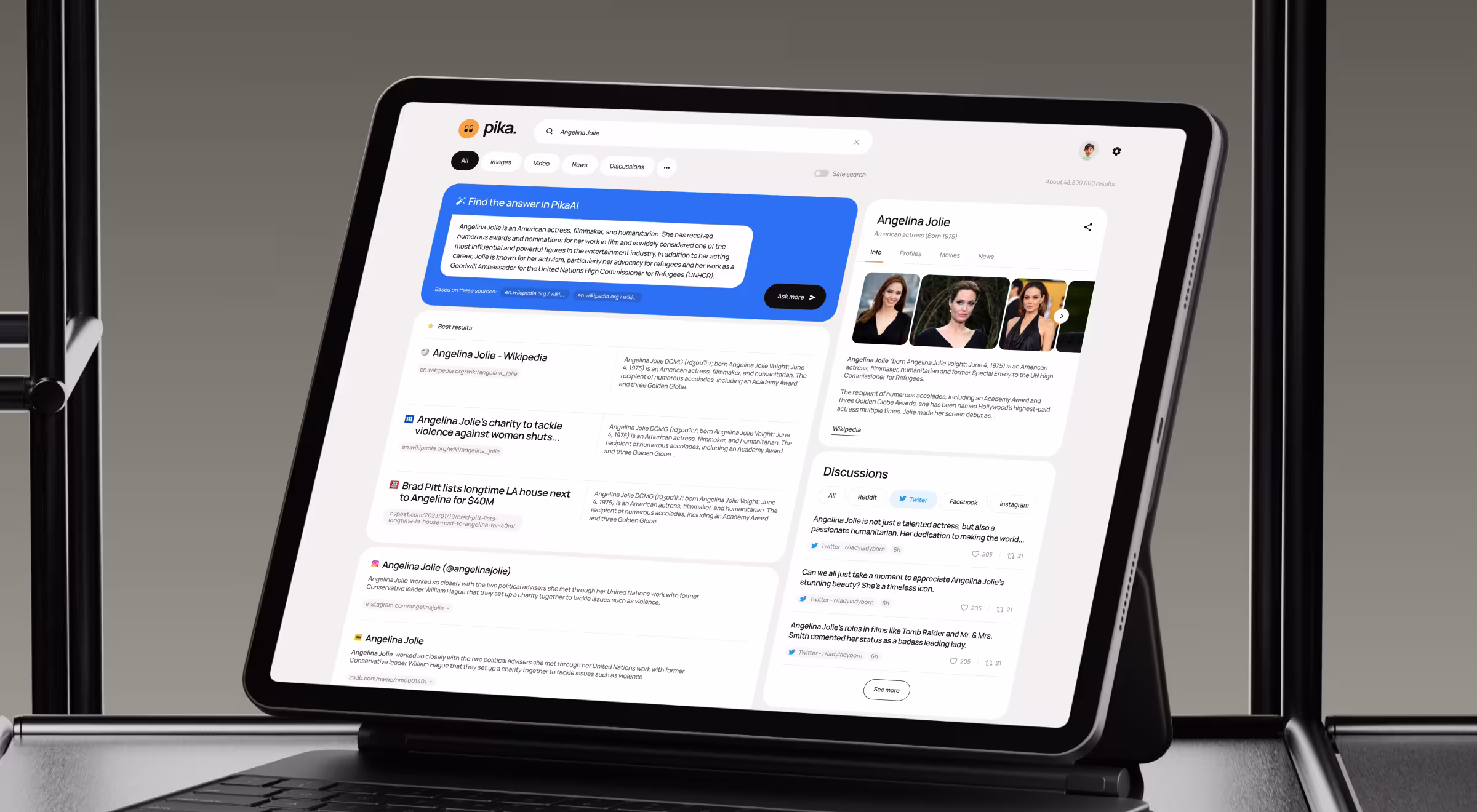 AI-powered search interface for Pika AI designed by Lazarev.agency, showcasing modern UX/UI design for intelligent information discovery