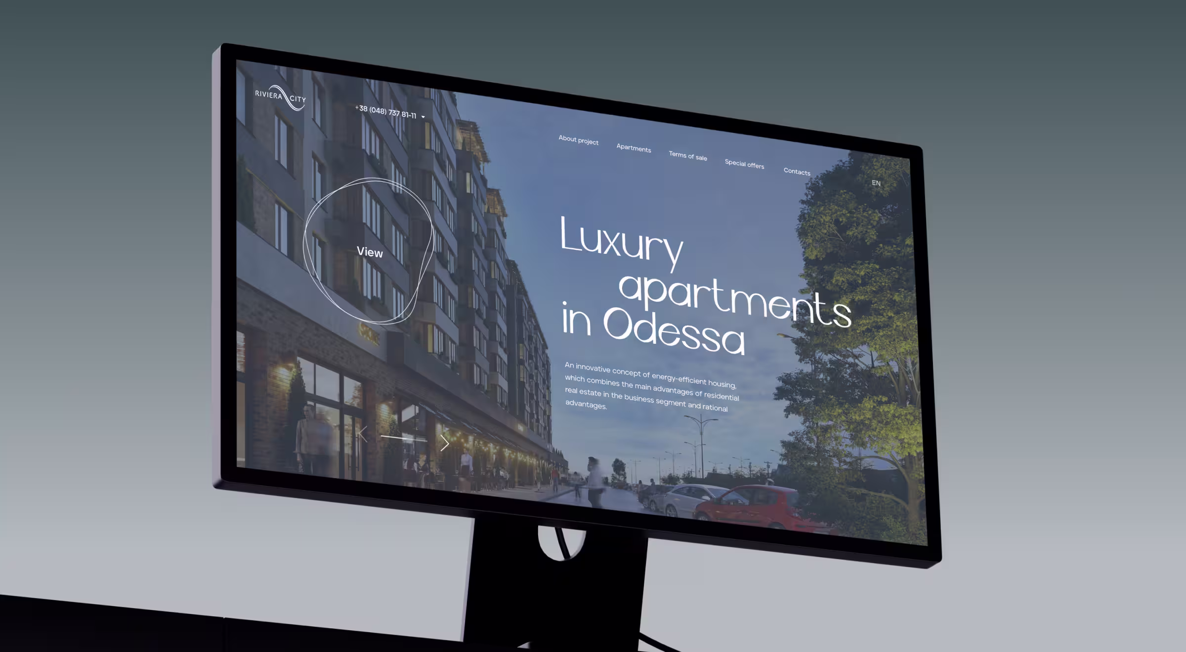 Luxury real estate website design for Riviera City Odessa by Lazarev.agency, featuring modern UI and immersive property presentation for premium apartments