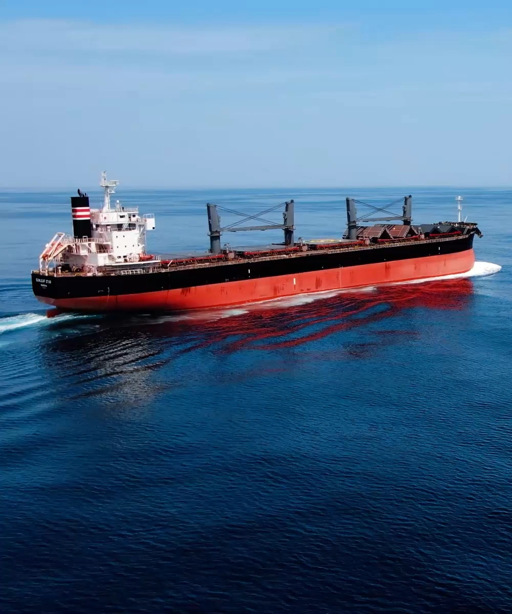 Large bulk carrier vessel transporting cargo across open waters, illustrating maritime logistics, global shipping operations, and commercial freight transportation within the international supply chain.