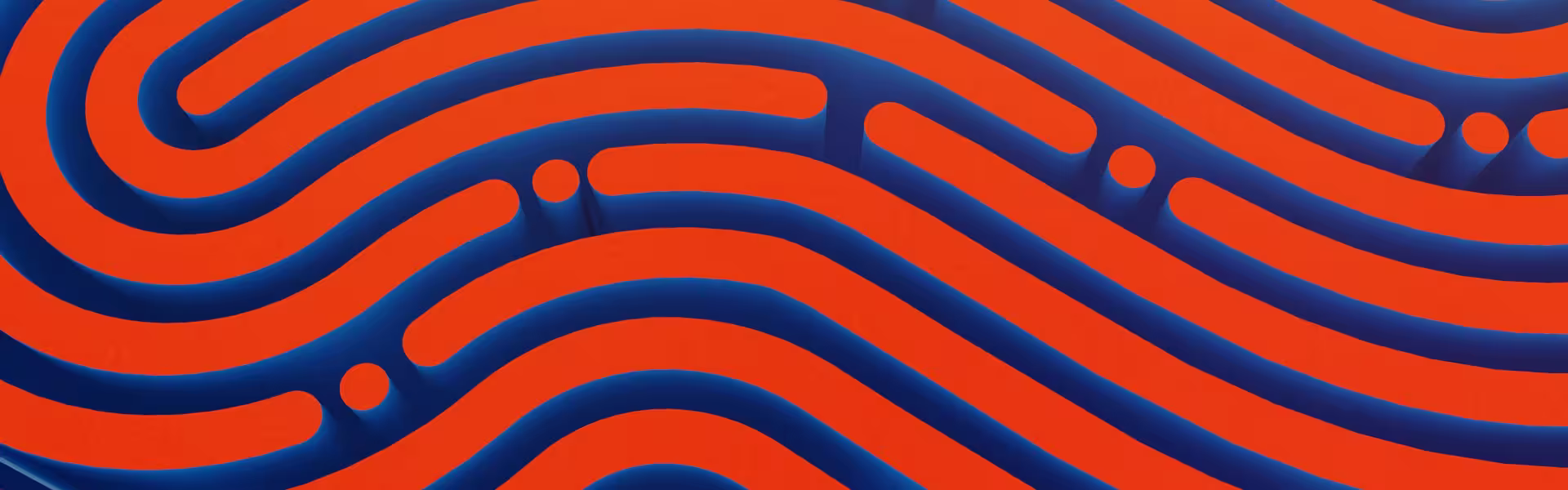 Abstract fingerprint pattern in bright orange and deep blue, symbolizing individual identity and personalized user experience.