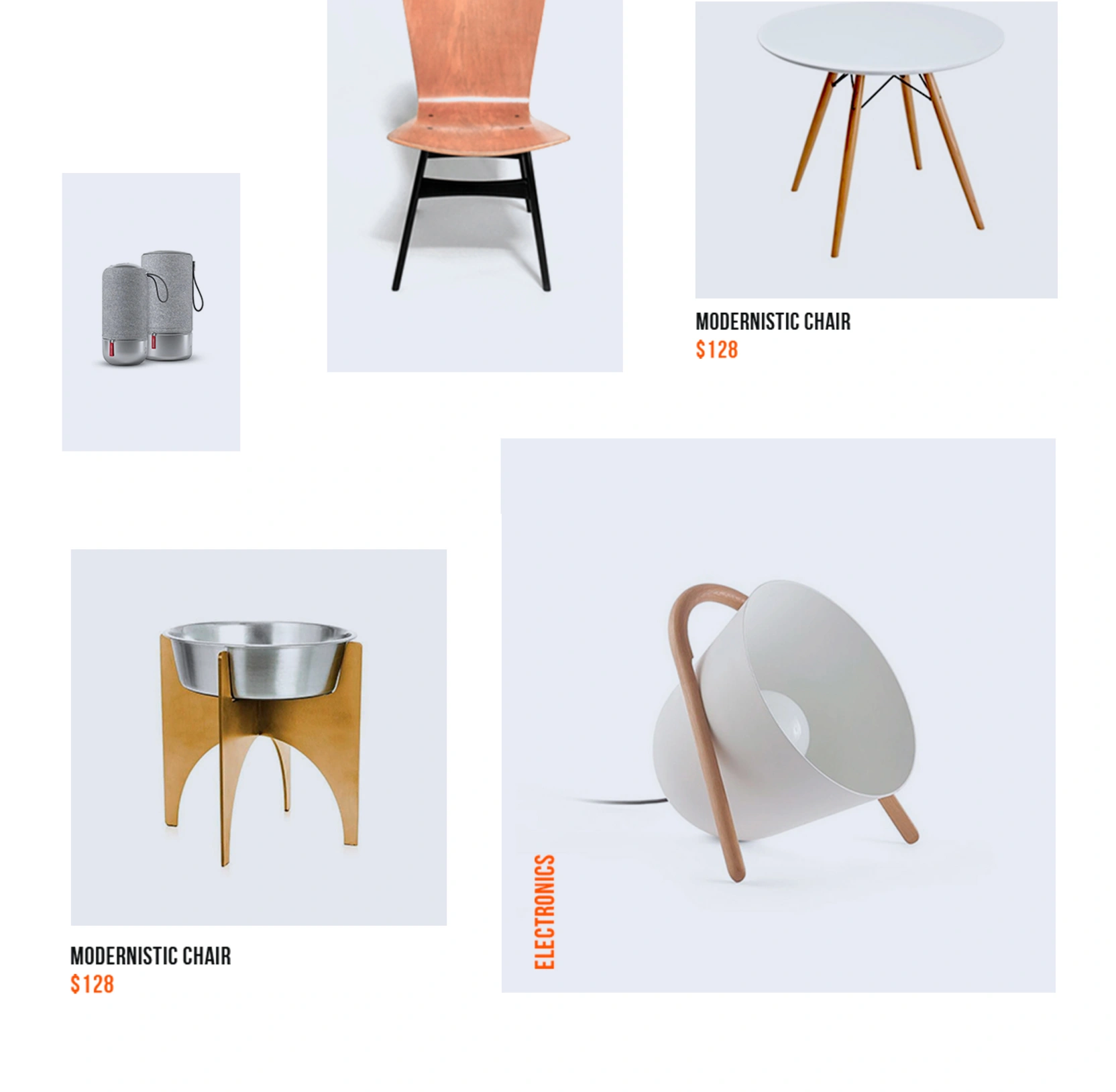Chuvachi editorial product grid with chairs, tables, and lighting in a masonry layout.