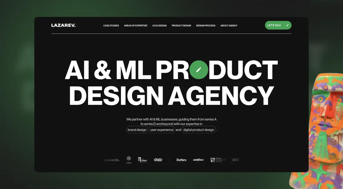 The homepage design of Lazarev. digital product design agency